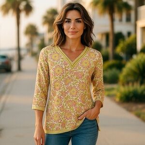 Women’s Gretchen Scott Designs Boho Cotton Tunic Blouse Resortwear Vacat…